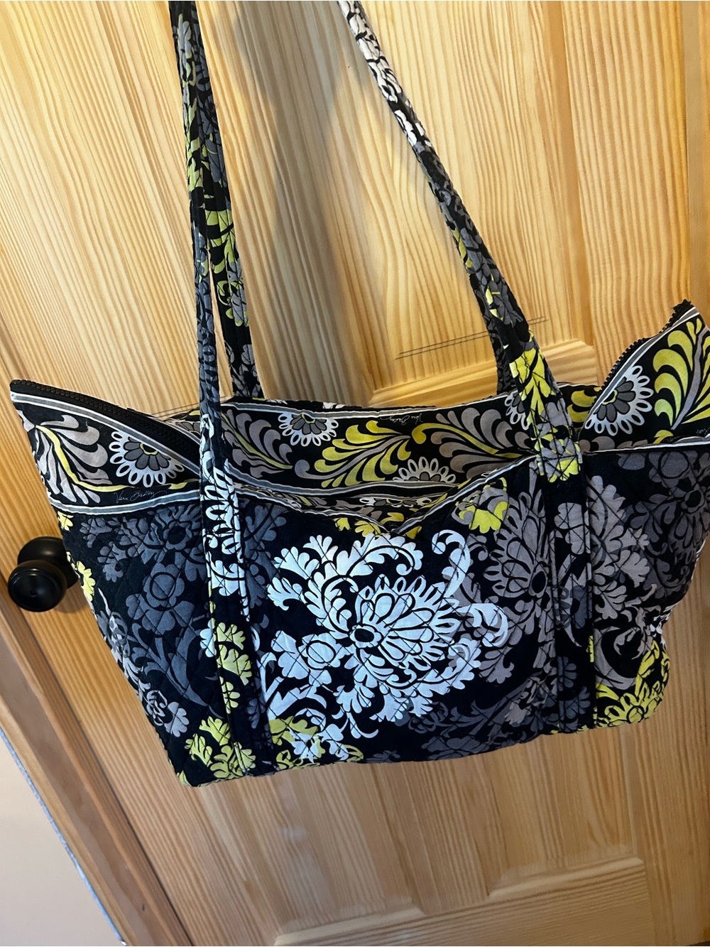 Vera Bradley Stylish Black Floral Tote Bag with Yellow Accents